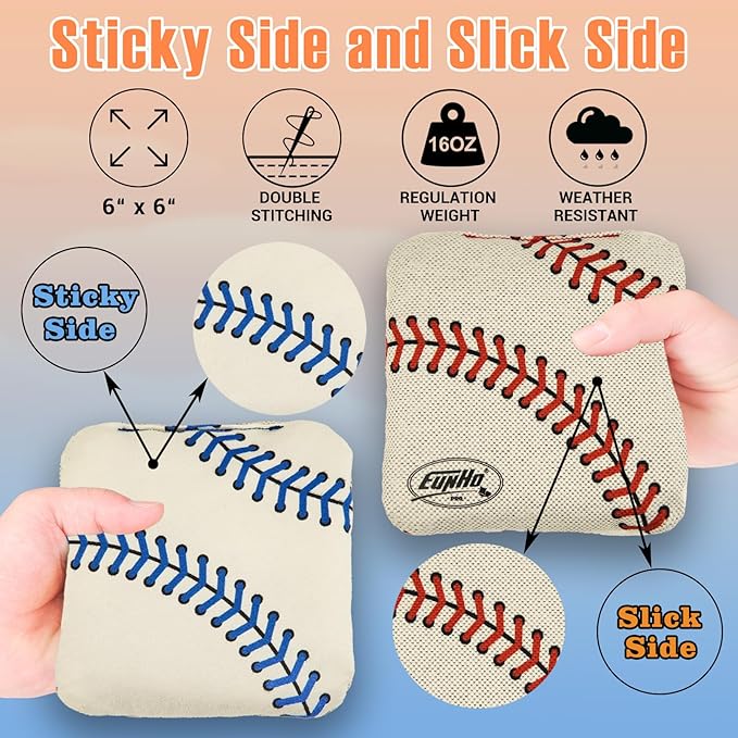 EunHo Dual Sided Cornhole Bags Regulation Set of 8 Professional Cornhole Bean Bags Slick and Stick for Tossing Game-All Weather