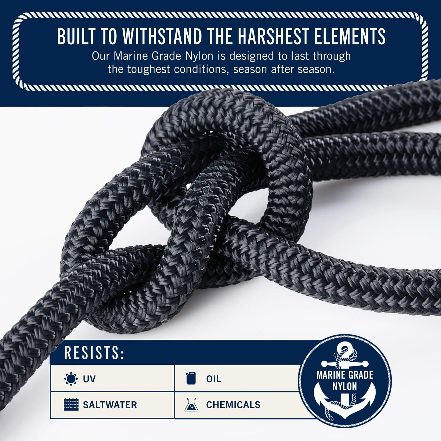 RainierSupplyCo Boat Anchor Rope - Double Braided Marine Rope Anchor Line - 150 ft x 3/8 Inch Nylon Boating Line with 316 Stainless Steel Thimble and Heavy Duty Marine Grade Bow Shackle - Black