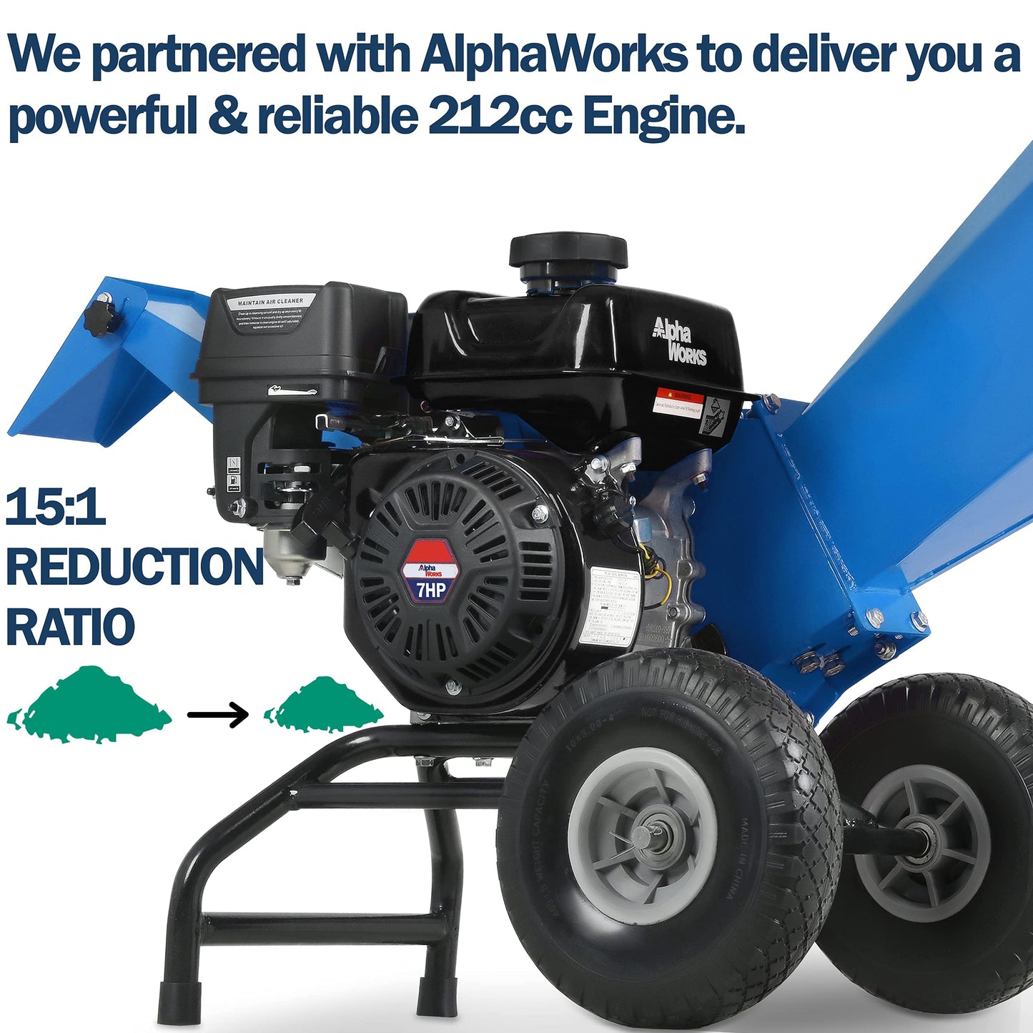 Landworks Wood Chipper 3 in 1 Multi-Function 3" Inch Max Capacity & Wood Chipper Compact Rotor Assembly Design 3" Inch Max Capacity