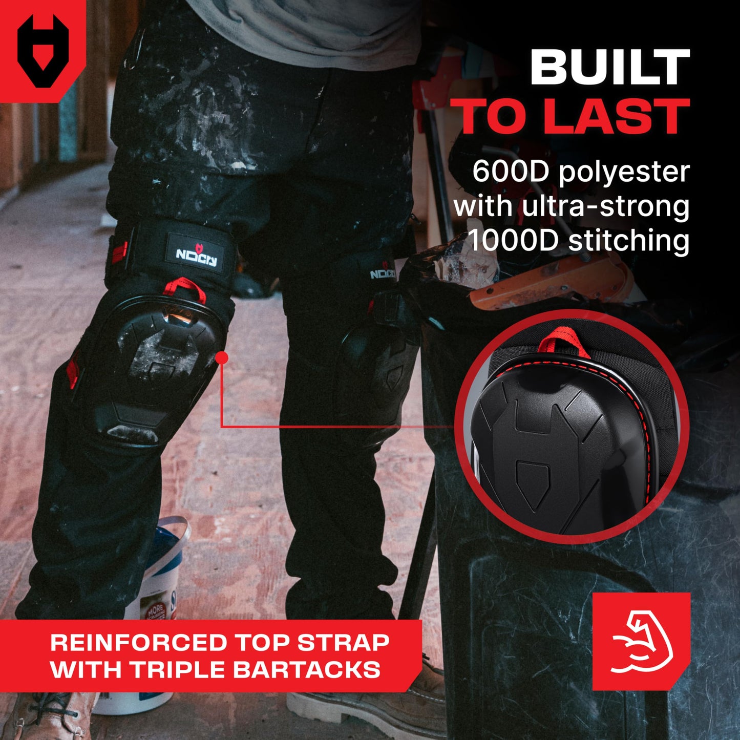 NoCry Professional Work Knee Pads for Men Construction with Ankle Support and Heavy Duty Anti-Slip Cap — Foam Cushion and Extra Thick Gel Padding — Reinforced Thigh & Shin Straps