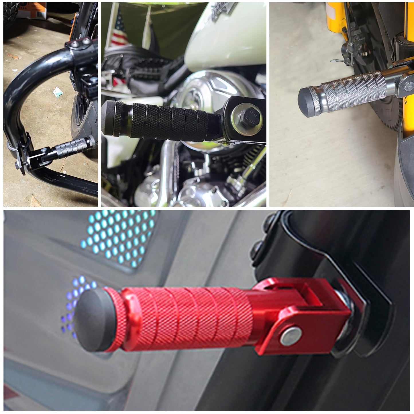 M8 Motorcycle CNC Aluminum 90 Degree Folding Rearsets Folded Motorbike Footrest Bicycle Footpegs Foot Pegs Pedal Universal (Black)