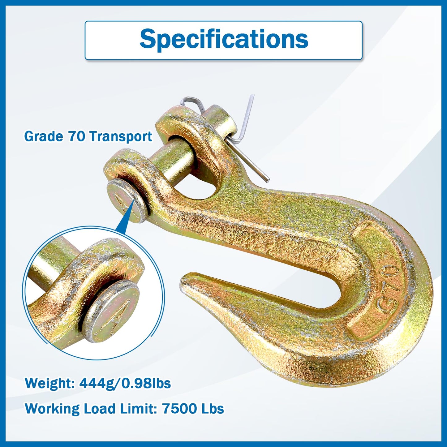 TBAPFS 2Pcs 3/8 Inch Clevis Grab Hooks Grade 70 Chain Hook 7500 Lbs Working Load Limit for Trailer Truck Transport
