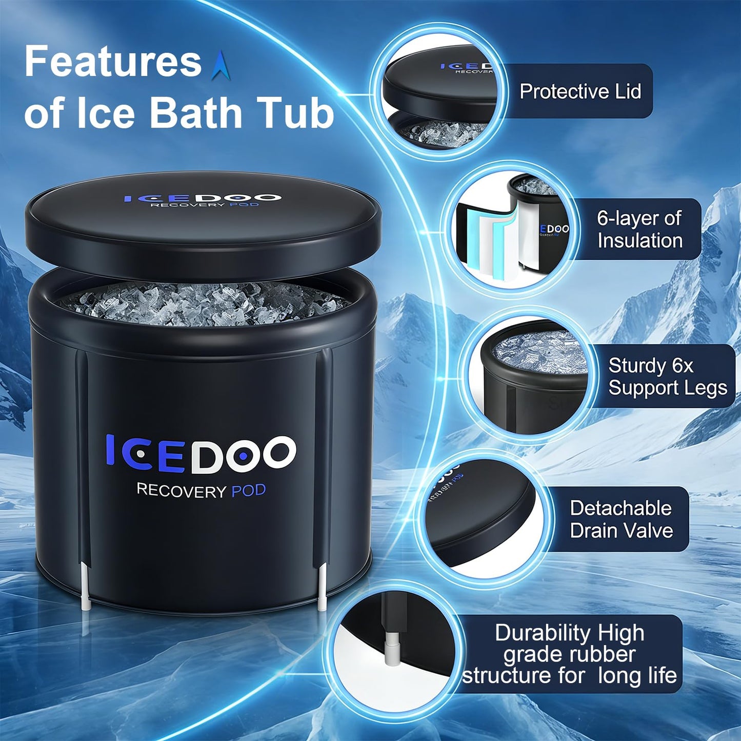 Wxtkkom Ice Bath Tub for Athletes, 119 Gallons Hot & Cold Plunge Tub with Cover for Recovery, Cold Water Therapy, Multiple Layered Portable Hot Tubs for Water Therapy, Bathtub Walls & Surrounds