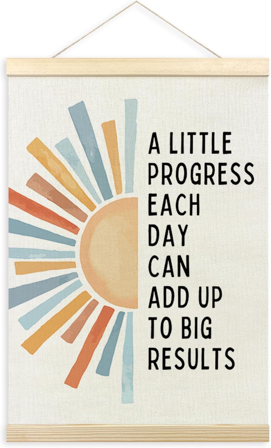 TLESKE Inspirational Mental Health Poster Frame - Progress Each Day Wall Art for Kids Room | 12x16 Boho Sun Design