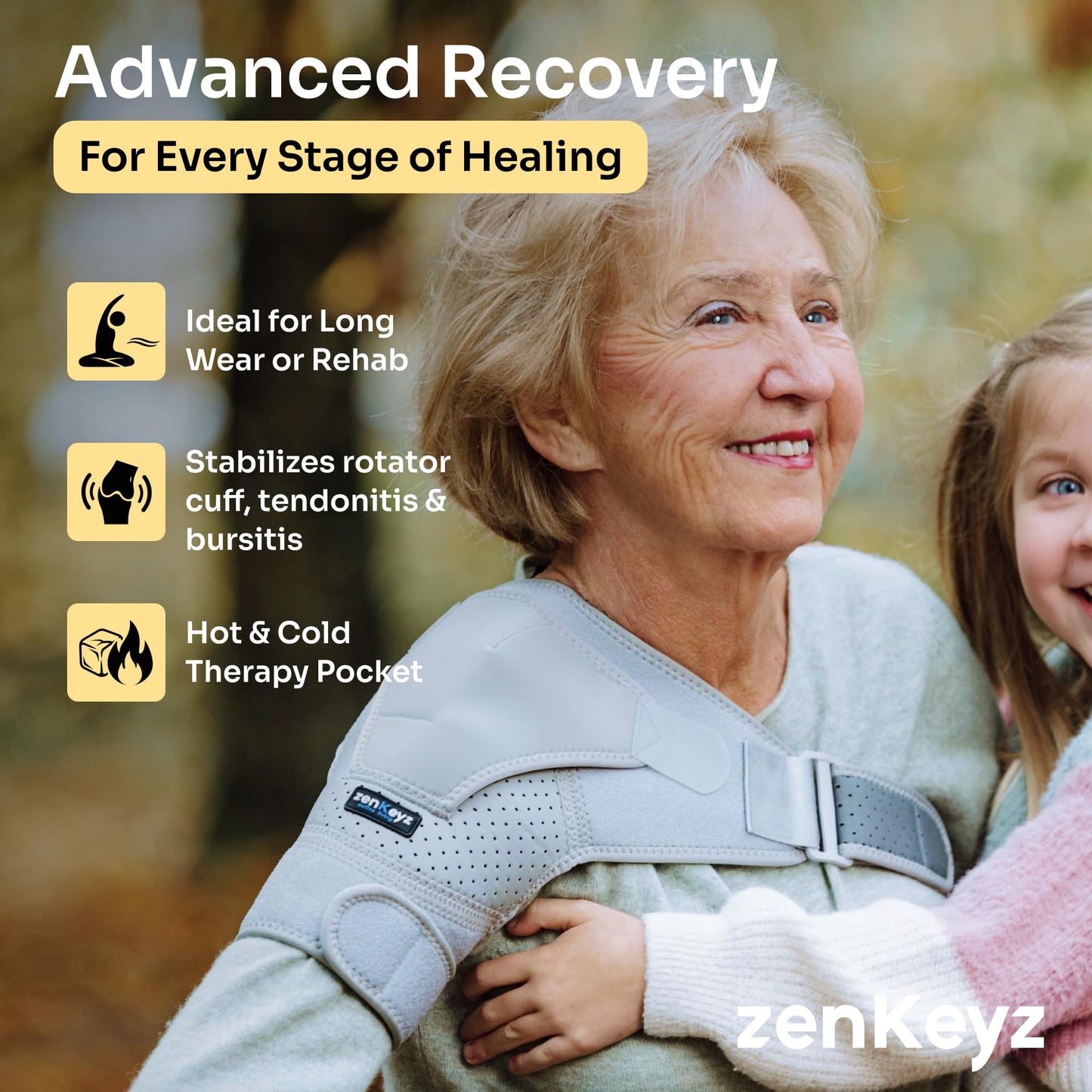ZENKEYZ Shoulder Brace for Men & Women - Size L/XL (Chest 38-50") - Black/Copper - Copper-Infused Compression Sleeve & Rotator Cuff Support - Adjustable Strap with Ice/Heat Pocket - Sturdy Arm Sling for Joint Stability