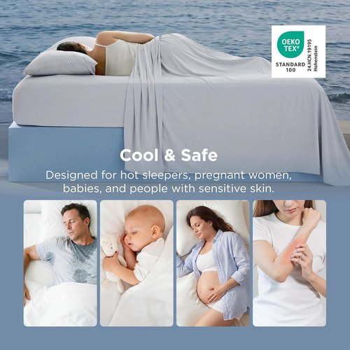 Bedsure Silver Infused Bed Sheets - Cooling Sheets for Hot Sleepers | Ultra Soft Queen Set, Light Grey, 4 Pieces