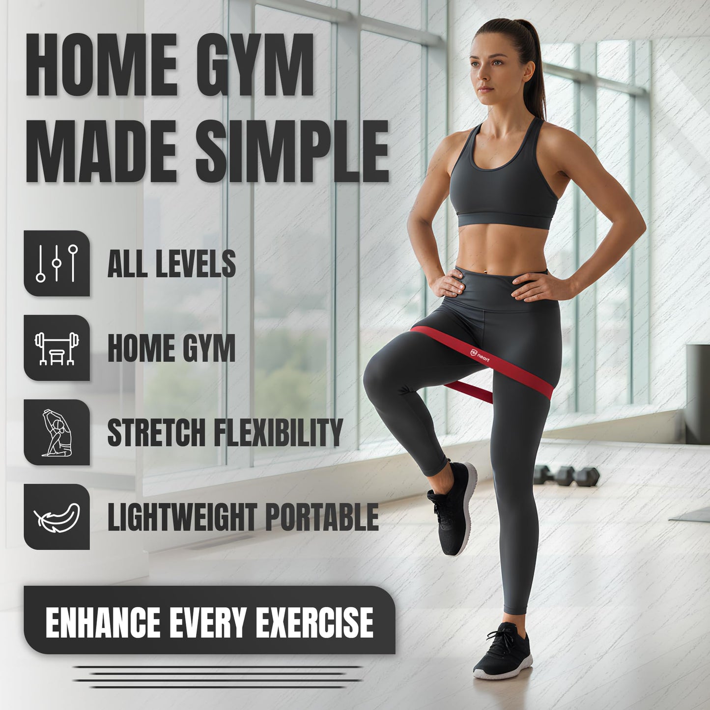 Neart Fabric Resistance Bands Set of 5 Premium Exercise Bands for Legs & Glutes, Non-Slip Workout Bands for Home, Fitness Equipment, Physical Therapy Bands