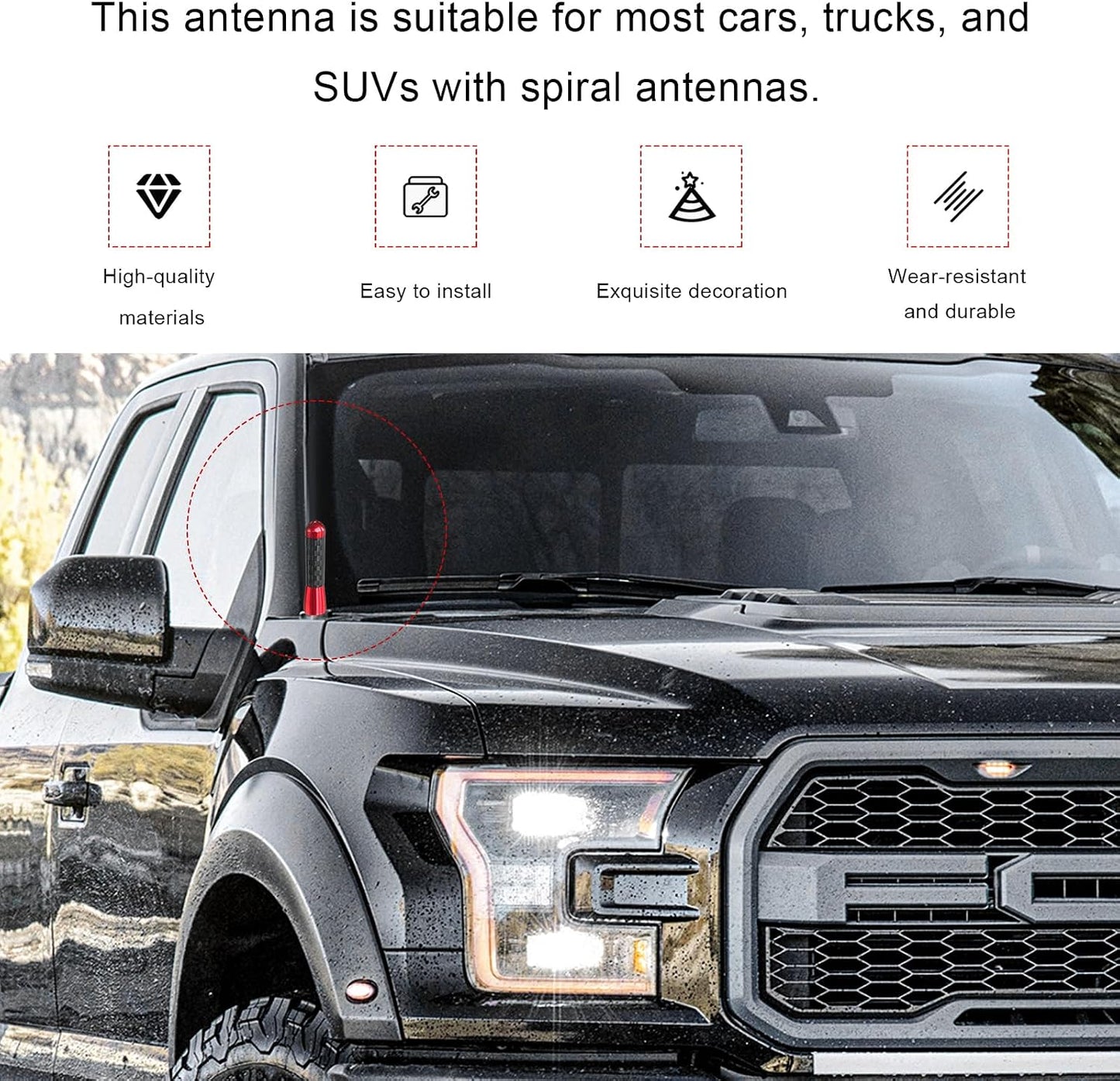 Sbulhia 1.37 Inch Car Short Antenna, Auto Radio Antenna with Screws and Rubber Gaskets, Aluminum & Carbon Fiber Short