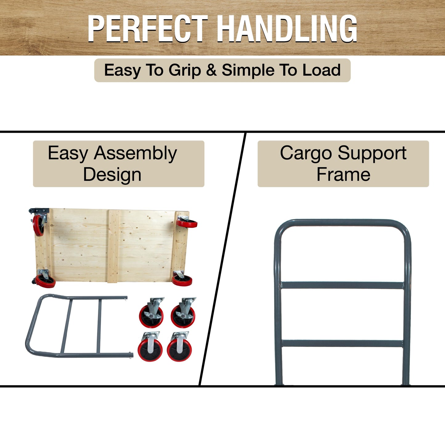 5Seconds Heavy Duty 3300LB Hardwood Flatbed Platform Cart – 60” x 30” Industrial Dolly Hand Push Truck, 8'' Swivel Locking Wheels – Super Heavy Duty Commercial Moving