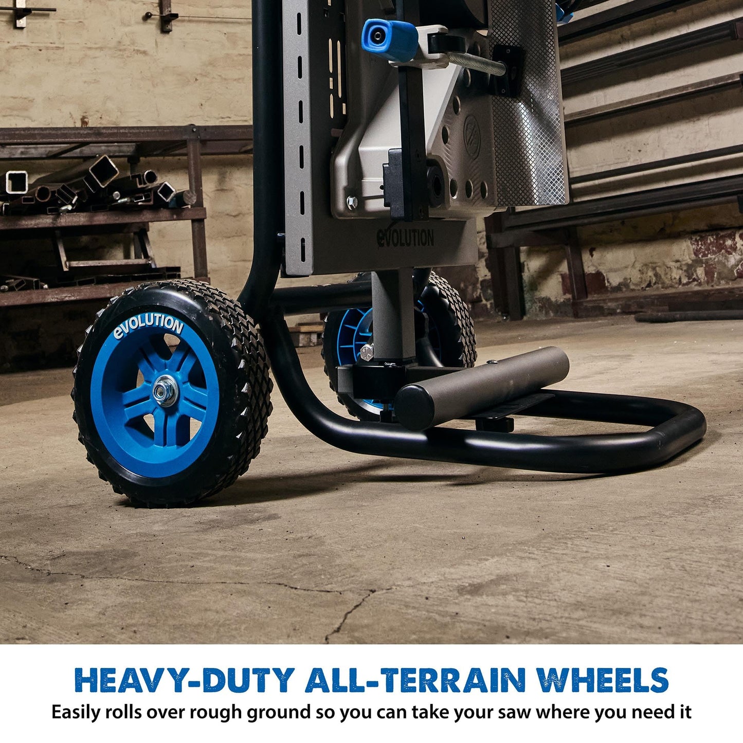 EVOLUTION MCSSTAND | Mitering Chop Saw Stand with Powerlift Assist | Heavy-Duty Steel Frame | All-Terrain Wheels | Compatible S14MCS, S355MCS, S355CPSL, S14CPS, S15CPS | Gas-Strut Lift