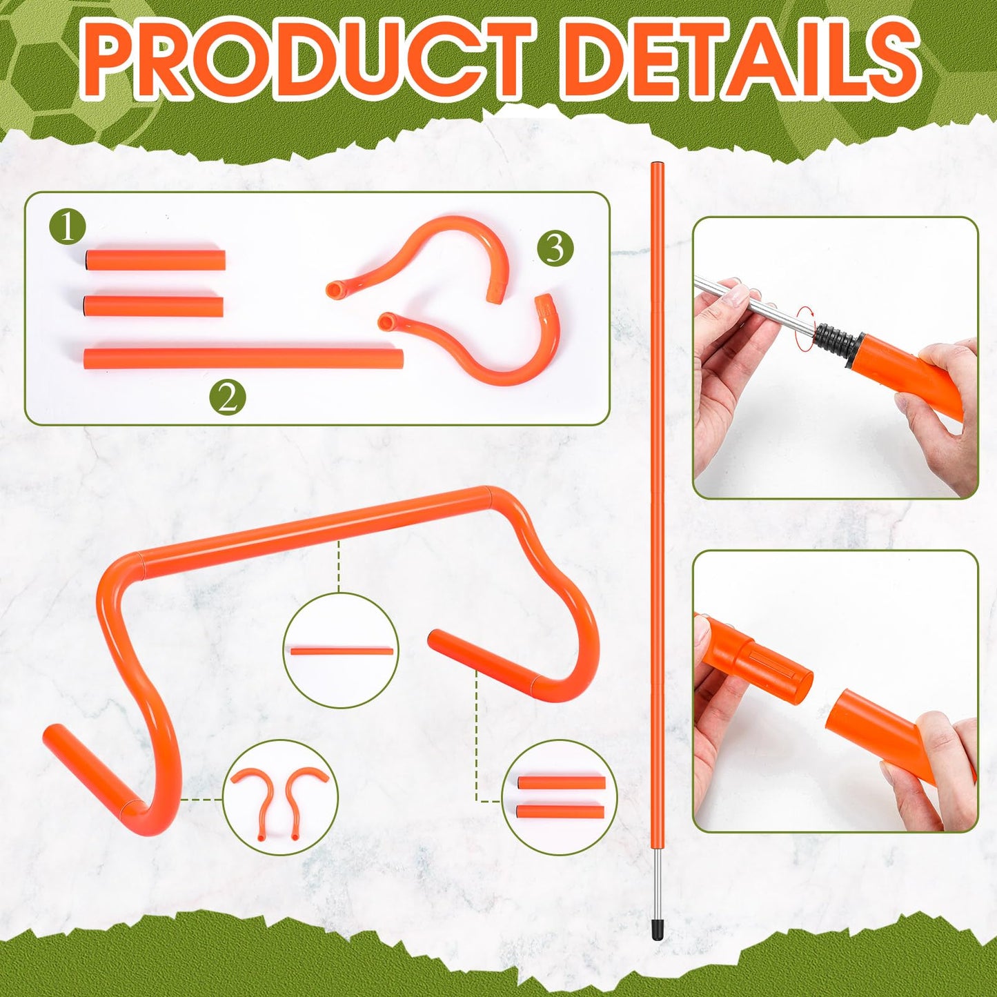 JellyArch Agility Training Equipment Soccer Speed Training Includes 4 Adjustable Soccer Agility Poles 4 Agility Hurdles 6 Soccer Cones for Youth Adults Athletes Football Soccer Training(Orange)