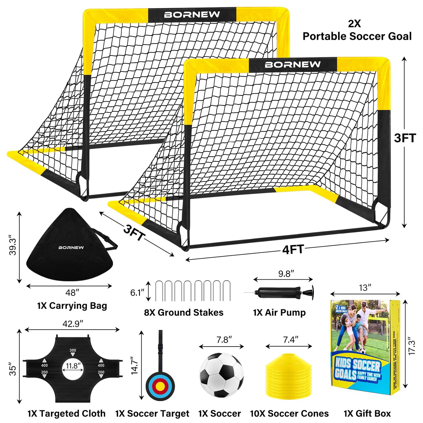 Kid Soccer Goal and Soccer Ball Targets Set - Backyard & Indoor Soccer Goal for Kids, 4X3 ft Portable Pop Up Soccer Net with Soccer Targets, Cones, Soccer Training Equipment for Ages 3-16 Year Gift