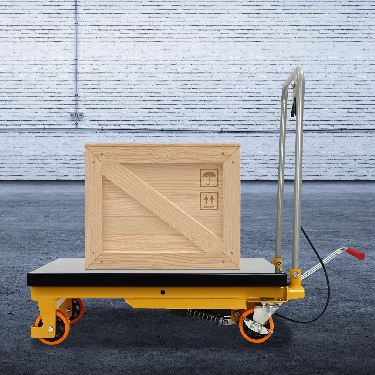 Hydraulic Lift Table Cart - 500 lbs Capacity, 28.5" Lifting Height, Single Scissor Design with Locking Wheels & 3mm Non-Slip Pad - Ideal for Material Handling, Transportation, and Industrial Use