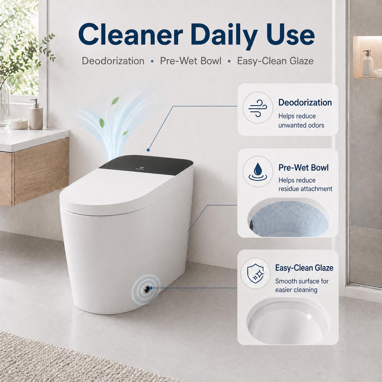 One Piece Toilet with Tankless Design, Modern Elongated Toilet, Foot Sensor Flush, Soft Close Seat, 18" Comfort Height Toilet for Bathrooms, 12" Rough-in,1.28 GPF-Standard White Bowl