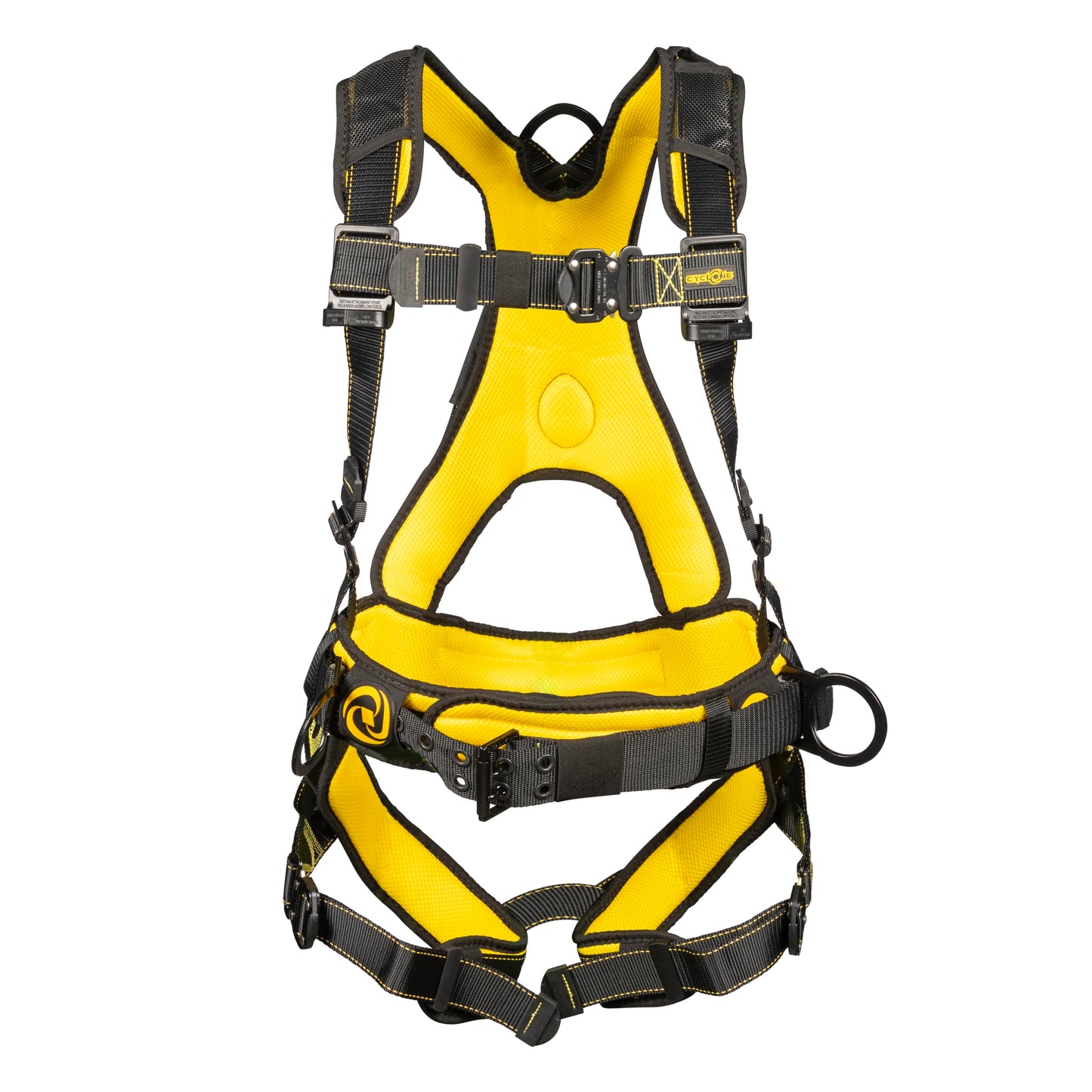 Guardian 21035 Cyclone Construction Harness with Waist Pad | Side D-Rings | Quick Connect Leg | OSHA & ANSI Compliant | Black/Yellow | XL