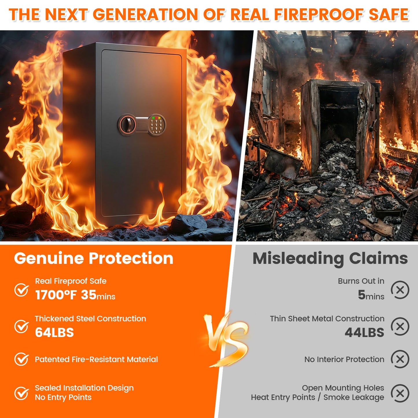 35-Min Real Fireproof Safe Box- 27.6"H Large Fire Proof Safe with Alarm System, LED Light, Removable Shelves, 64Lbs Heavy Duty Fire Safe for Home Documents Office Security
