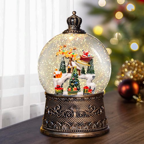 Christmas Snow Globes Lantern - Musical Winter Village Scene with Swirling Glitter | USB/Battery Powered, 6-Hour Timer