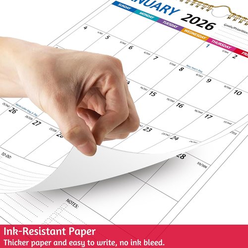 2026-2027 Wall Calendar | Large Blocks, Thick Paper, Holidays & Notes - 11.5 x 14.5 In