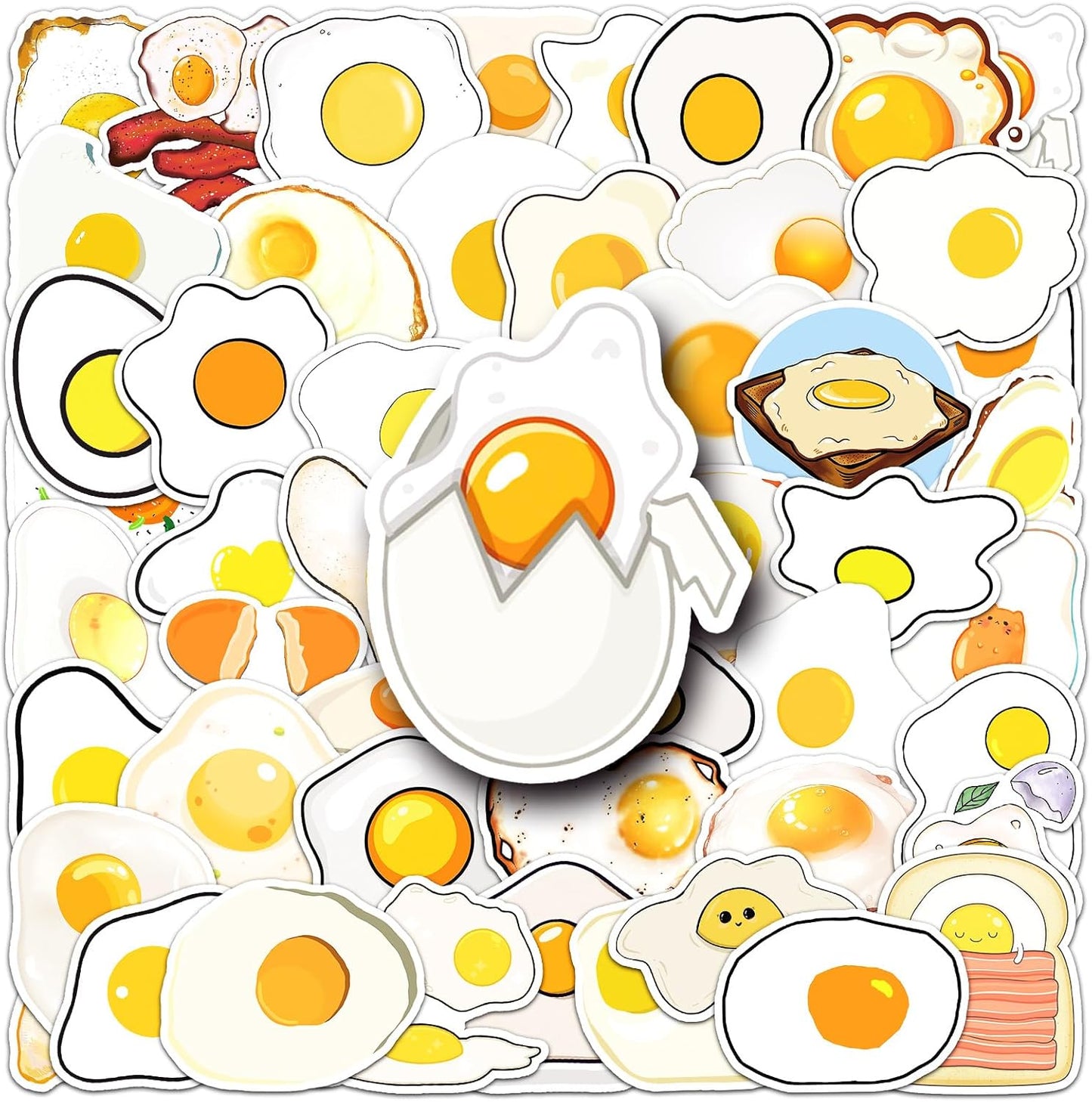 LYLSDSB 50 Pcs Fried Egg Stickers Waterproof Funny Cartoon Food Sticker for Skateboard Scrapbook Laptop Water Bottle