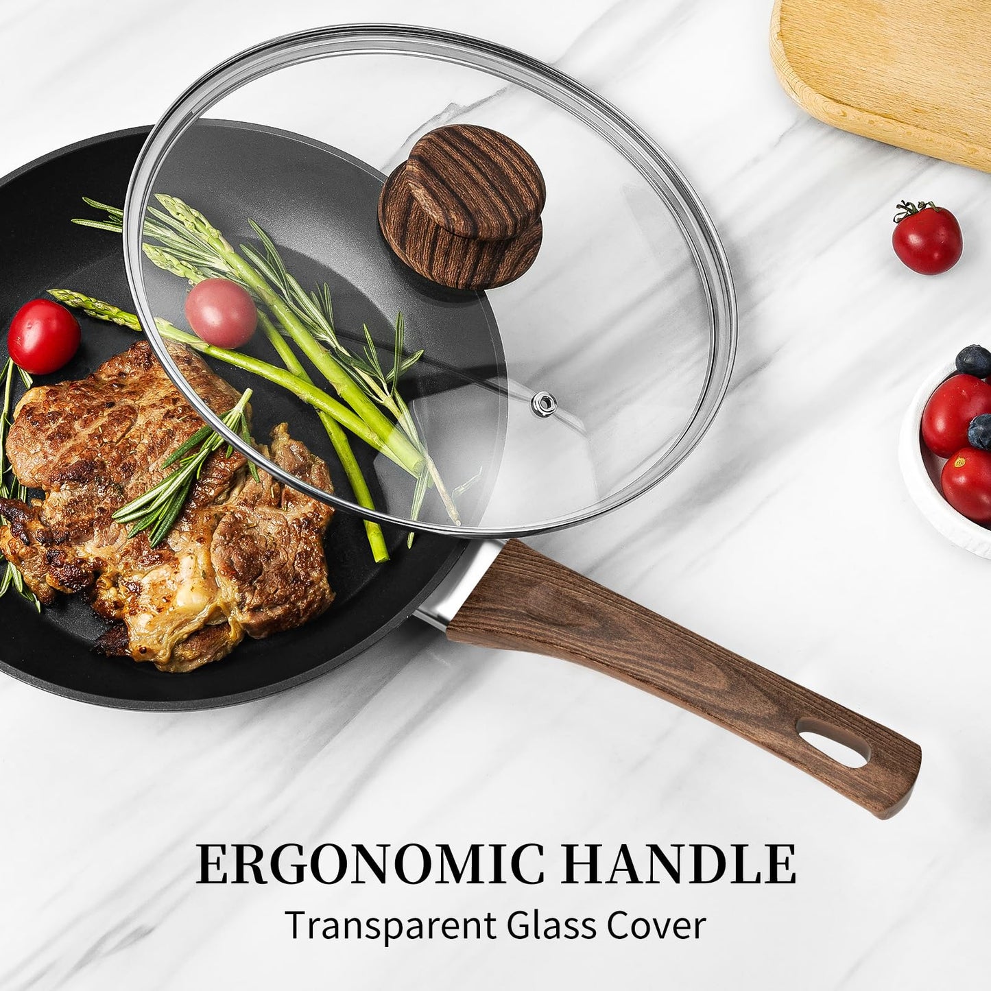 Frying Pan Set - 3 Pcs Nonstick Skillets With Lids, PFOA Free, Induction Compatible, Black
