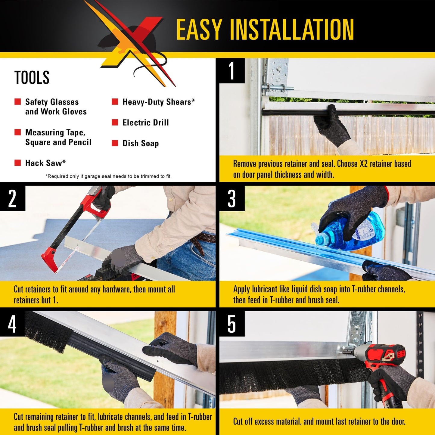 Xcluder X2 Rodent Proof Overhead Sectional Door Seal Kit, 8'2” Wide for 1.5” Thick Garage Doors, Stops Mice, Rats and Weather, Suitable for Residential or Commercial Property Use
