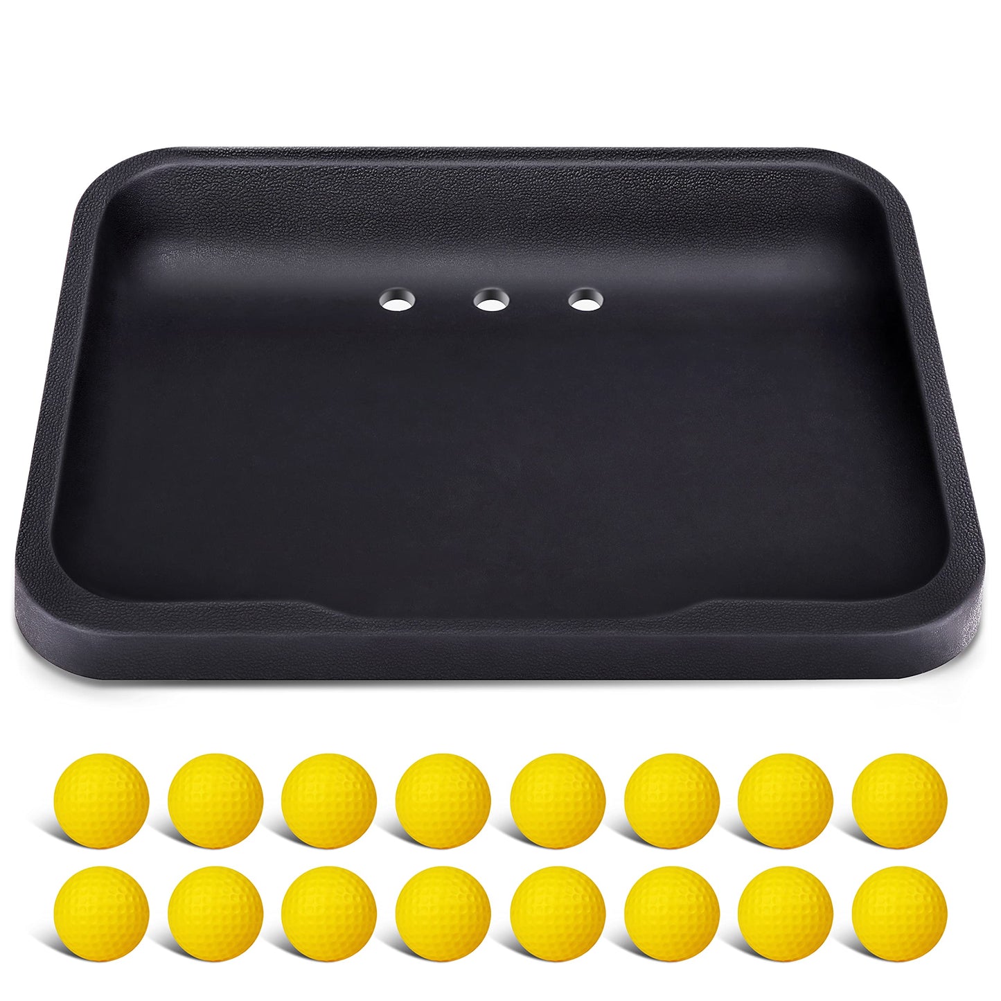 CHAMPKEY Heavy Duty Rubber Golf Ball Tray with 16 Foam Golf Balls | Excellent Durability and Stability for Indoor and Outdoor Training