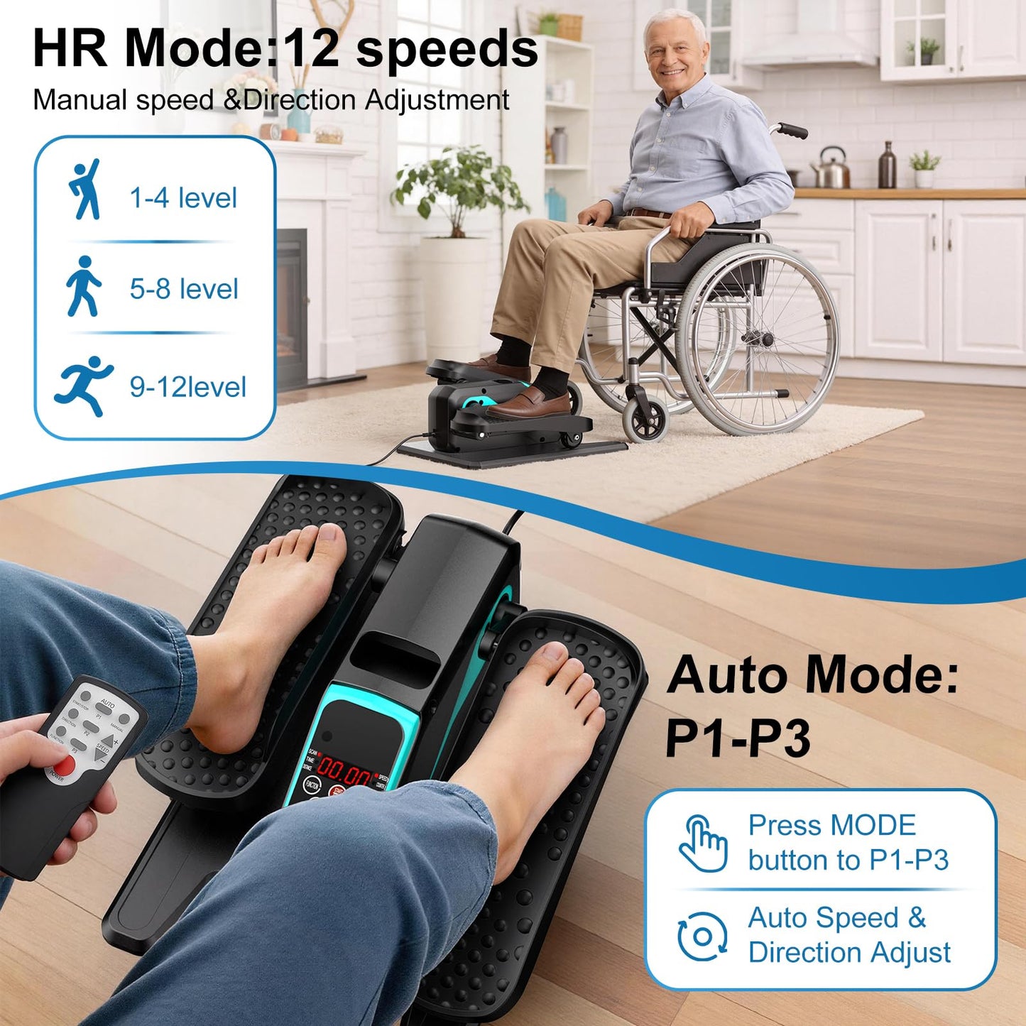 VIVURN-018 Under Desk Elliptical 12 Speed 5 Modes Mini Motorized Leg Exerciser While Sitting for Seniors As Seen on TV with Non-Slip Mat Quiet & Portable Electric Pedal Exerciser for Home and Office