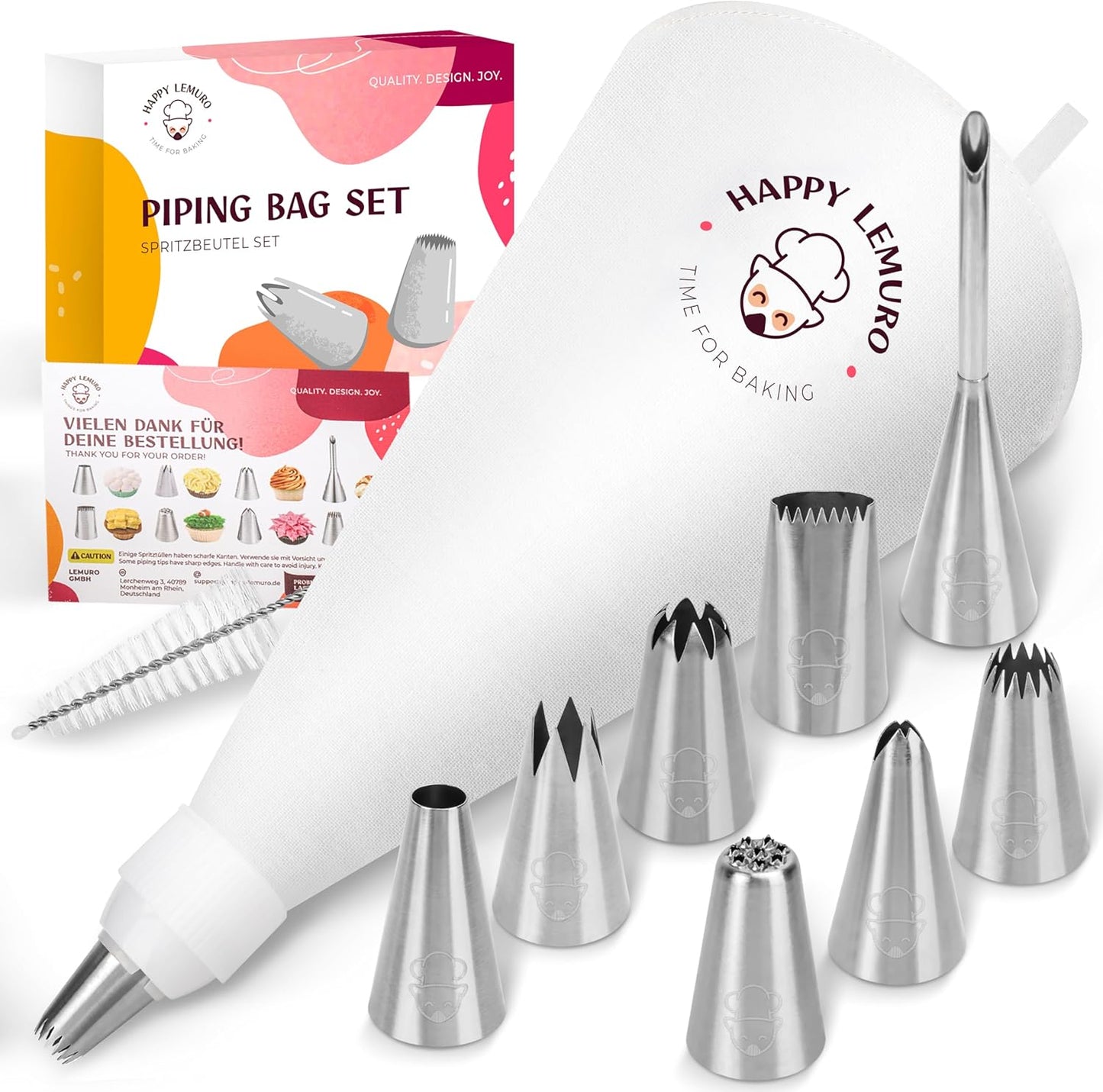 Skiennix Premium Reusable Piping Bags Set - 16" Cotton Pastry Bag with 8 Large Icing Tips | Dishwasher Safe