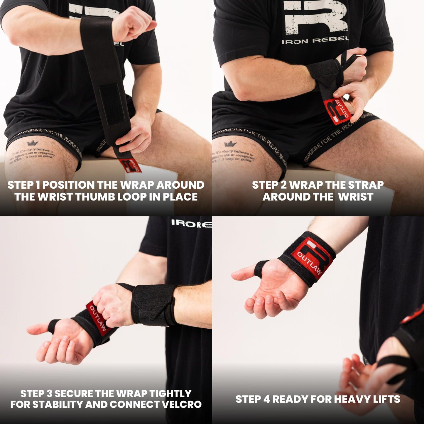 Iron Rebel Outlaw Wrist Wraps (Pair) - Stiff Heavy Duty Wrist Support for Weightlifting, Powerlifting & Bodybuilding - Professional Gym Wrist Brace for Men & Women - Bench Press & Strength Training