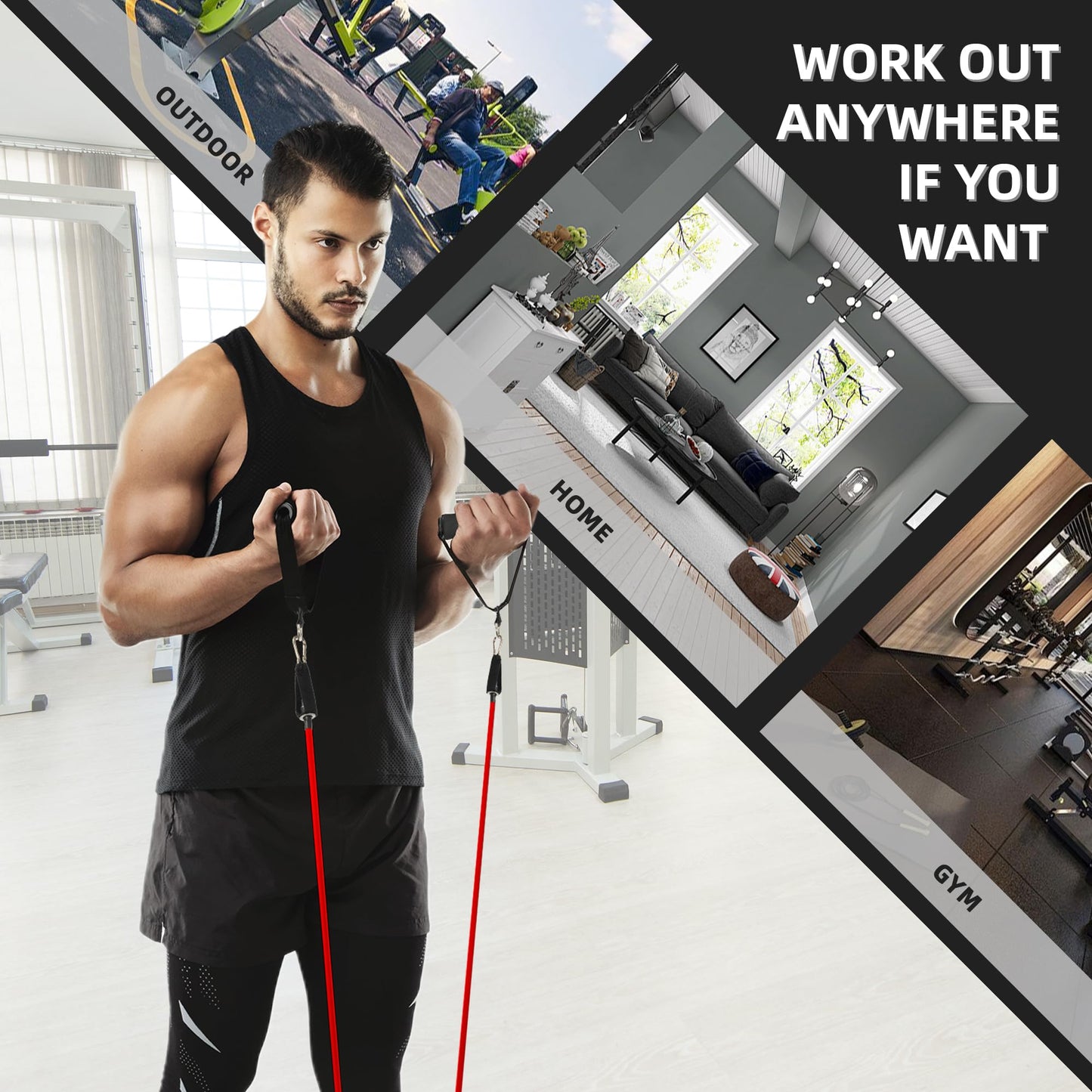 Fitvids Resistance Bands Set 150lb | 5 Exercise Bands with Handles, Ankle Straps, Door Anchor, Travel Storage Bag for Home Gym Strength Training, Full Body Workout for Men Women Beginners & Advanced