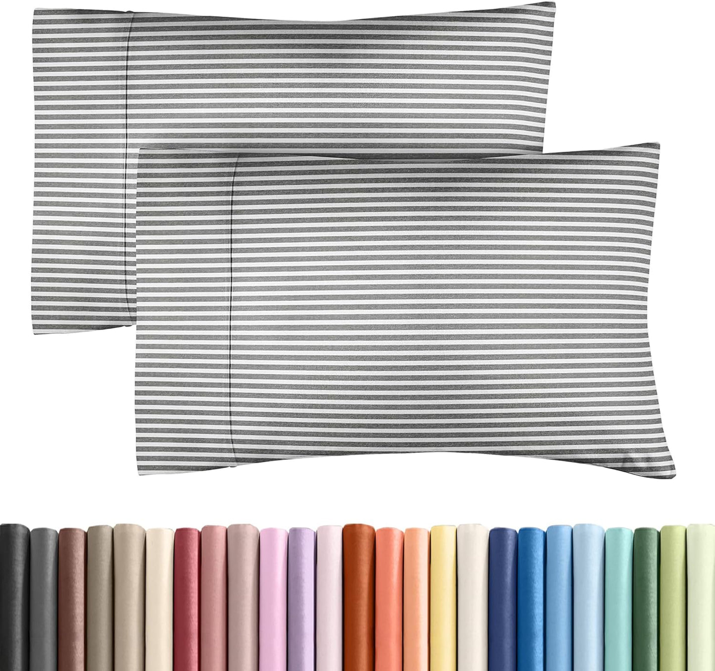 Skiennix Queen Pillow Cases Set of 2 - Ultra Soft Hotel Quality - Wrinkle Free & Fade Resistant - Grey Stripes