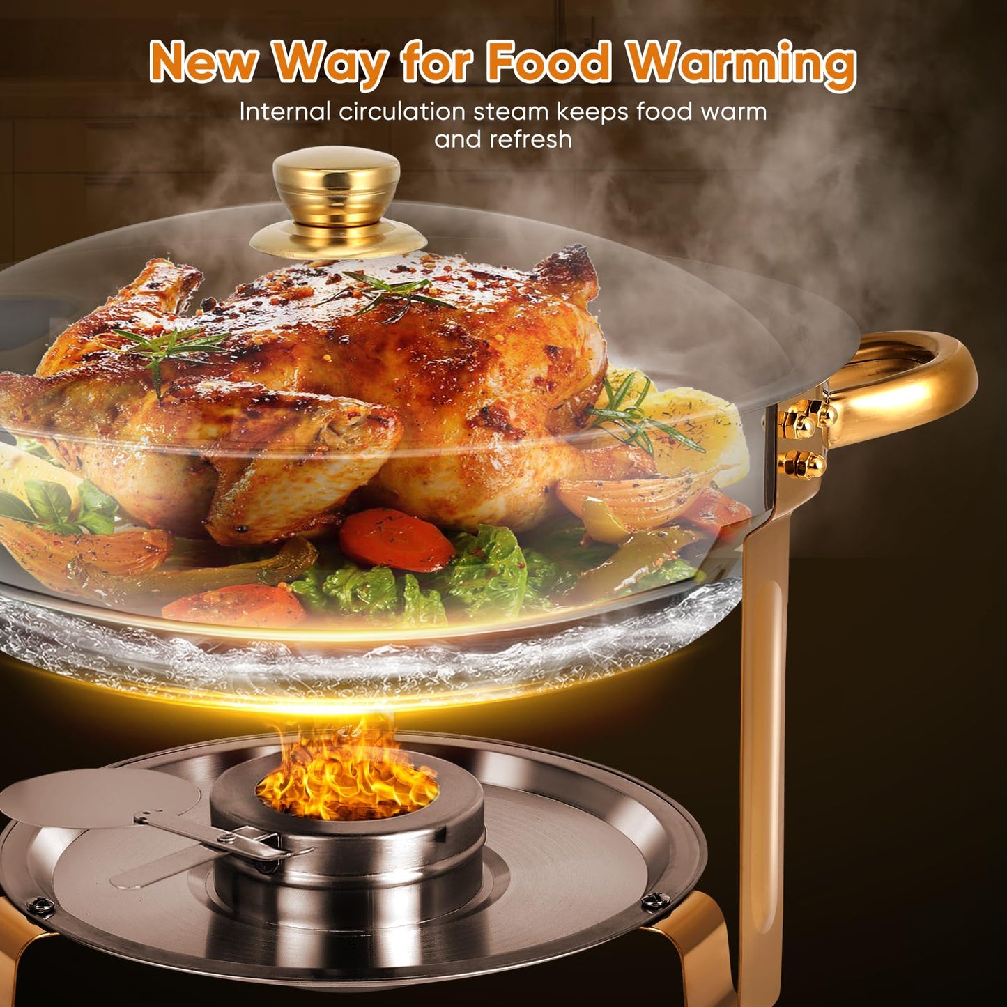 Chafing Dishes for Buffet 2 Pack, 5QT Round Chafing Dish Buffet Set [Elegant Gold and Silver Colors] Stainless Steel Buffet Food Warmers Sets for Catering Events Home Parties Dinners with Complete Set