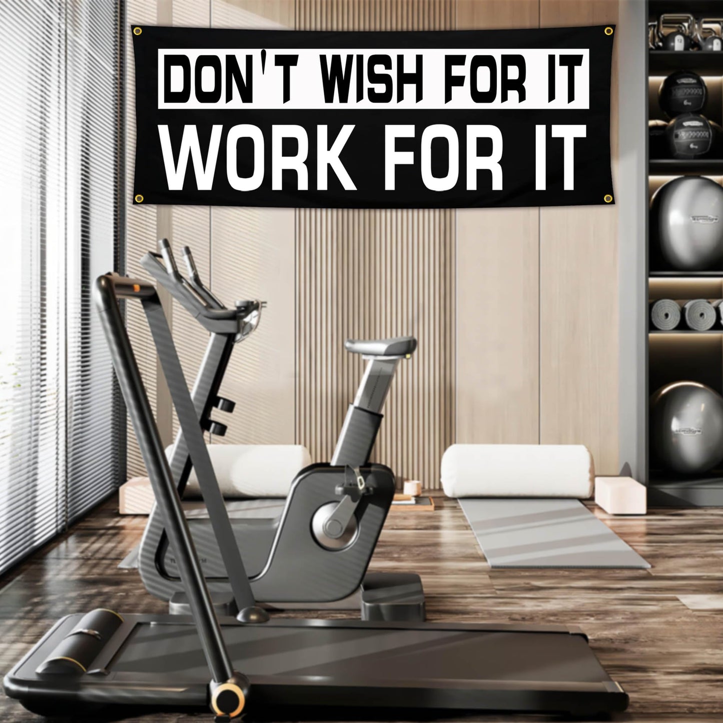 Bomtas Motivational Gym Posters Banners Flags for Home Gym Room Guys Office Bedroom Don't Wish for it Work for it Inspirational Flag Banner 24x72 Inch Motivation Wall Art Decor