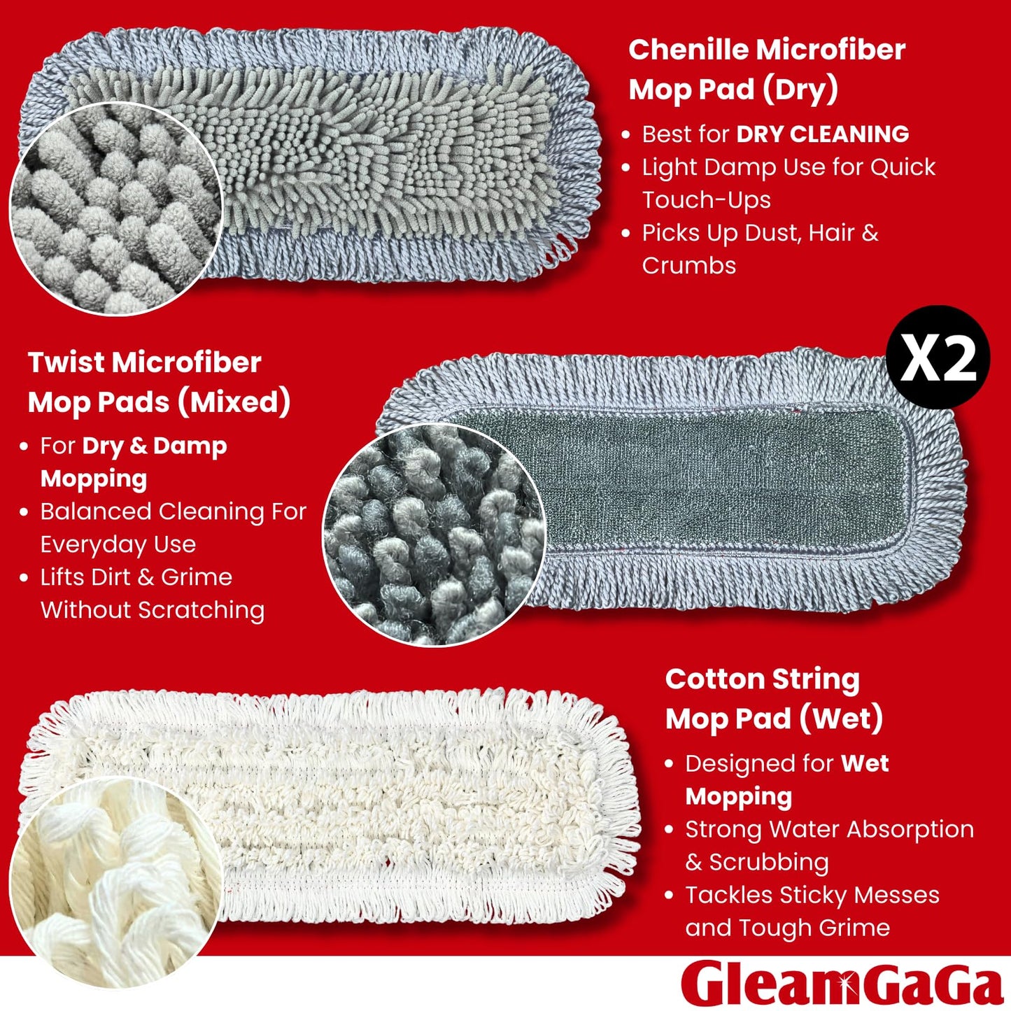 Dust Mop for Floor Cleaning with 4-in-1 Washable Pad System, Wet & Dry Multi-Purpose Mop with Built-In Scraper and Extra-Long 62'' Stainless Steel Handle for Hardwood,Vinyl,Laminate,Tile,Marble Floors