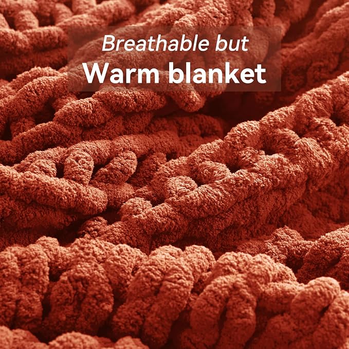 Negwoo Chunky Knit Throw Blanket, 30''*40'' Fall Throw Blanket Knitted Chenille Yarn for Bed Couch, Handmade Orange Crochet Big Thick Blanket, Machine Washable Cute Comfy Blankets for Home Decor