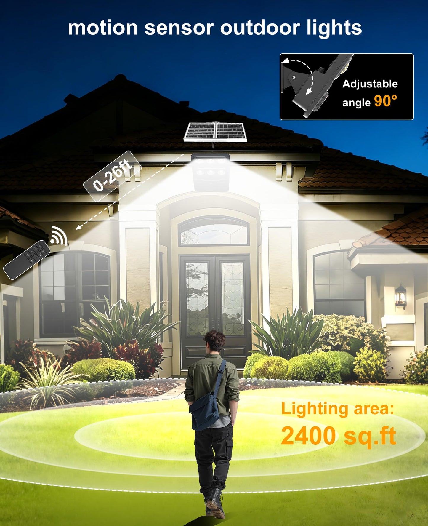 JAYNLT JX-10000W Solar Flood Lights Outdoor, 3000K/4000K/6500K Commercial Parking Lot Lights Dusk to Dawn,Motion Sensor Solar Powered Security Spot Lights, IP67 Waterproof, for Yard, Garage-2Pack