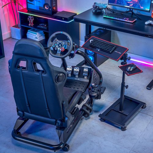 GTPLAYER Adjustable Racing Standing Keyboard and Mouse Tray Rolling with Wheels for Gaming Wheel Stand Simulator Cockpit (Black)