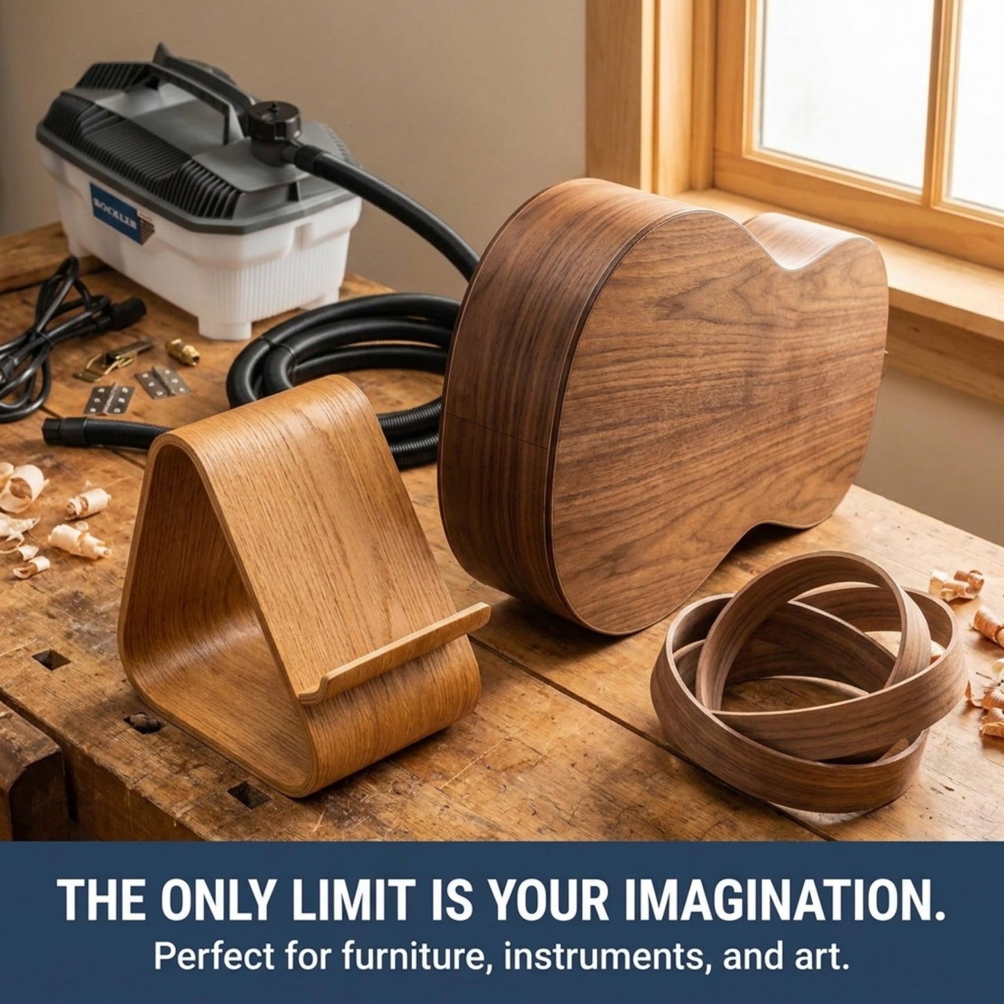 Steam Bending Wood Kit w/Steam Box Plan, Hinges, Latch & 1.3-Gallon Generator - Efficient & Safe Steam Generator for Bending Wood - Compact Professional Steamer for Curved Woodworking Projects