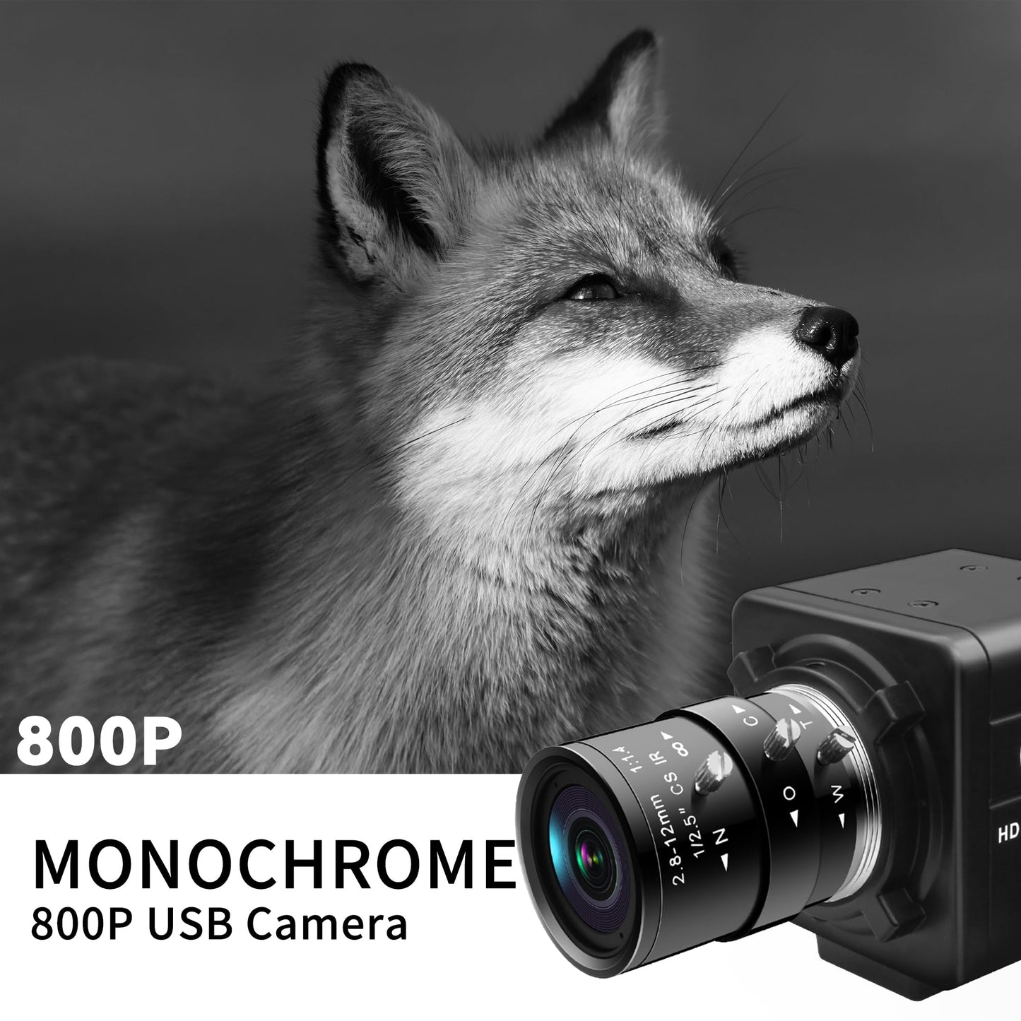 QILOVE Global Shutter USB Camera – 800P Monochrome Ultra High Speed 640fps[120/210/420fps Modes] – Manual Focus 2.8-12mm CS Lens – Compatible with Raspberry Pi, Linux, Mac & Windows