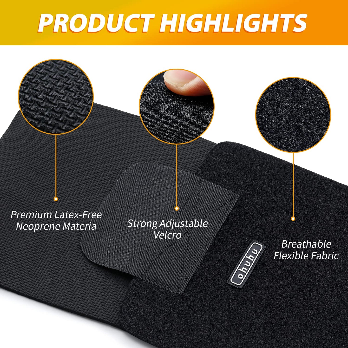 Ohuhu Waist Trimmer, Adjustable Neoprene Ab Trainer Belt for Back Support, Sweat Band Waist Trainer for Training & Workouts, Sweat Enhancer, Fits Up to 44 Inches for Men & Women Black (Large)