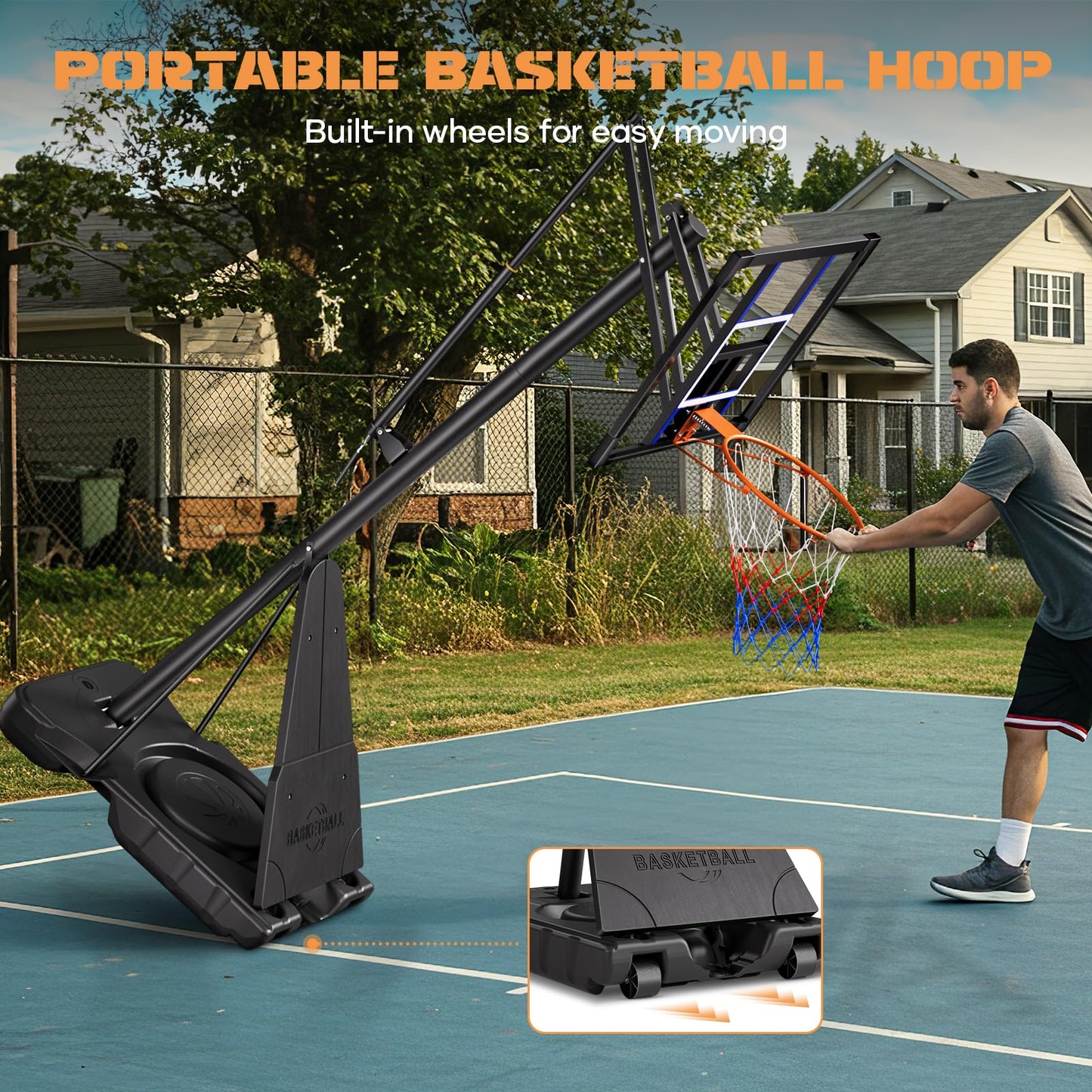 Asbest Adjustable Basketball Hoop Outdoor 10FT with 44/48 Inch Backboard, Portable Basketball Hoops & Goals Outdoor with Stepless Crank, for Youth Adults Kids