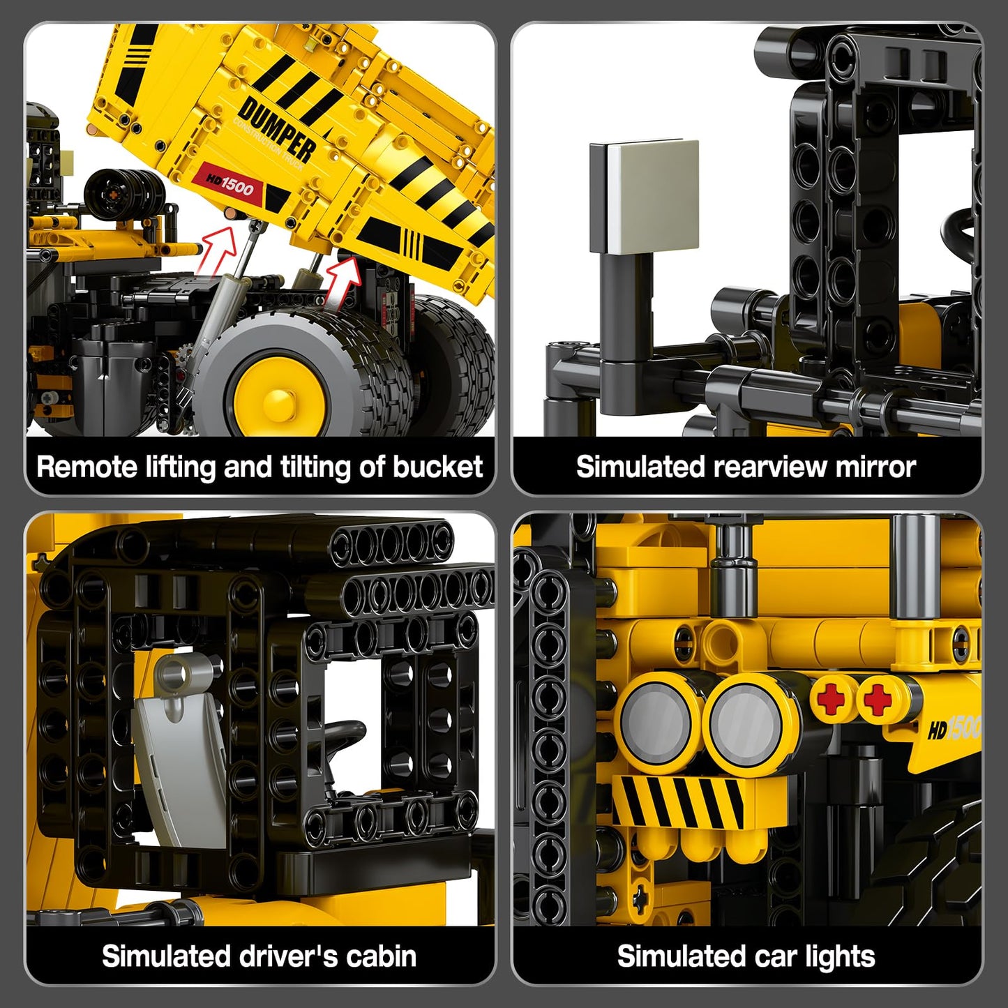 Reobrix Building Set for Adults with Control Remote STEM Gifts for Teens Age 14 and up, Mining Dump Truck Collectible Model for Birthday, Heavy-Duty Construction Vehicle Building Toys Kit 22025