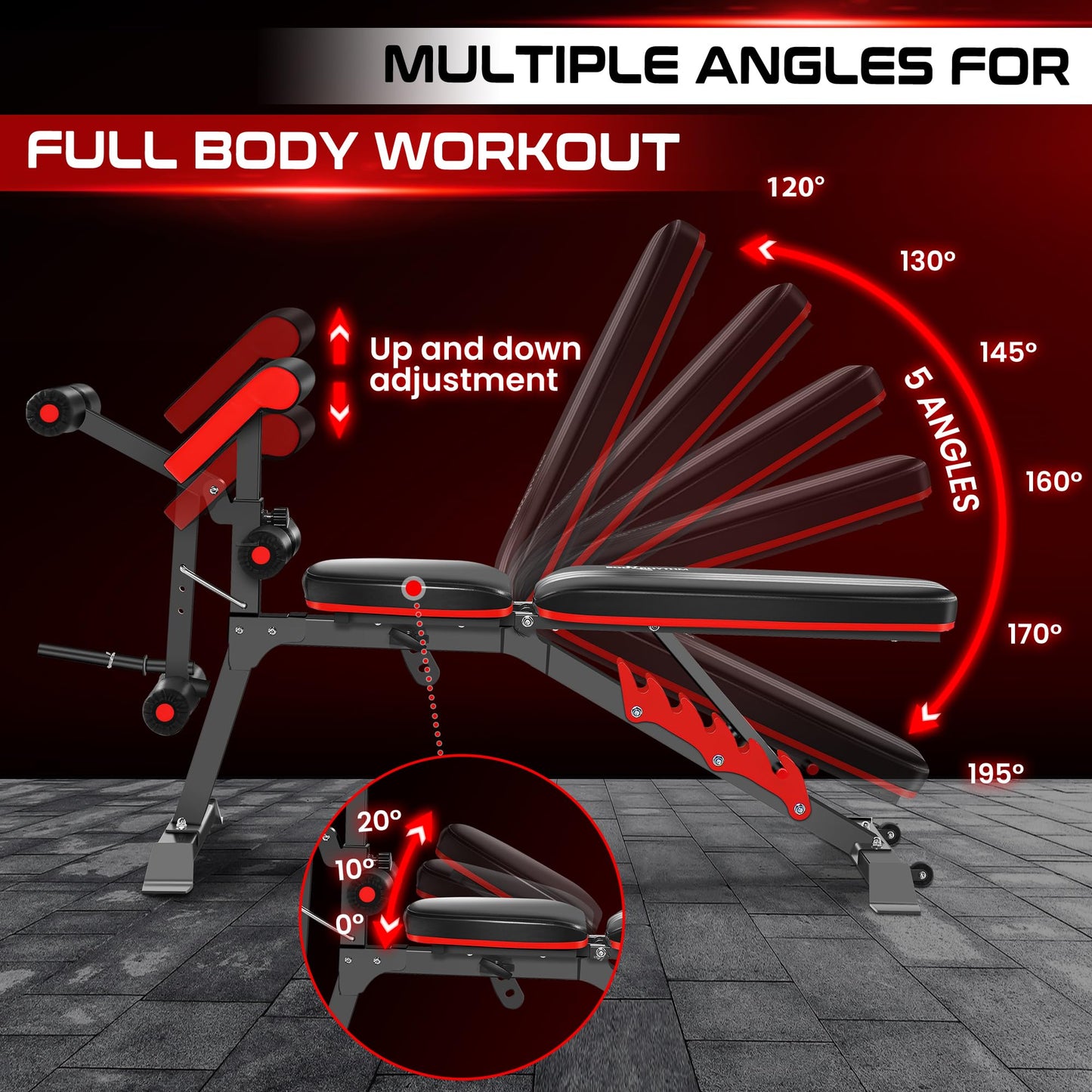 BODYRHYTHM Multifunctional Adjustable Weighted Bench with Leg Extension and Preacher Pad, Ab/Back Hyper Roman Chair, Adjustable Ab Sit up Bench, Flat Incline Decline Bench, Hyperextension Bench, Back