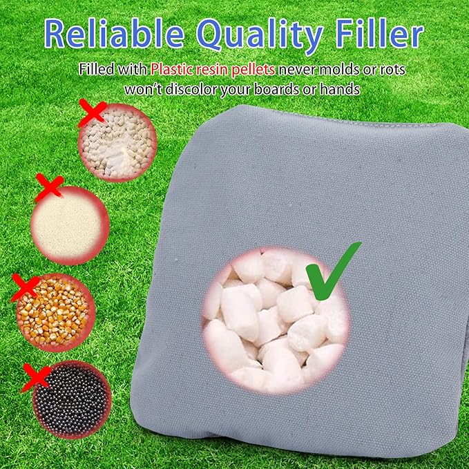 EunHo Dual Sided Cornhole Bags Regulation Set of 8 Professional Cornhole Bean Bags Slick and Stick for Tossing Game-All Weather