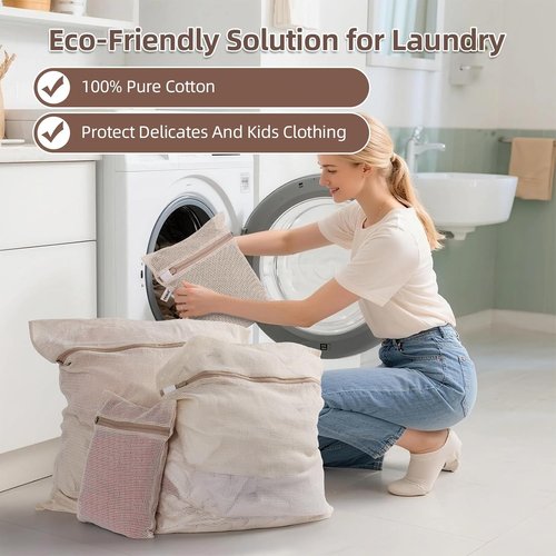 100% Cotton Mesh Laundry Bags by [Brand Name] - Premium Soft & Dye-Free | Set of 4, Natural