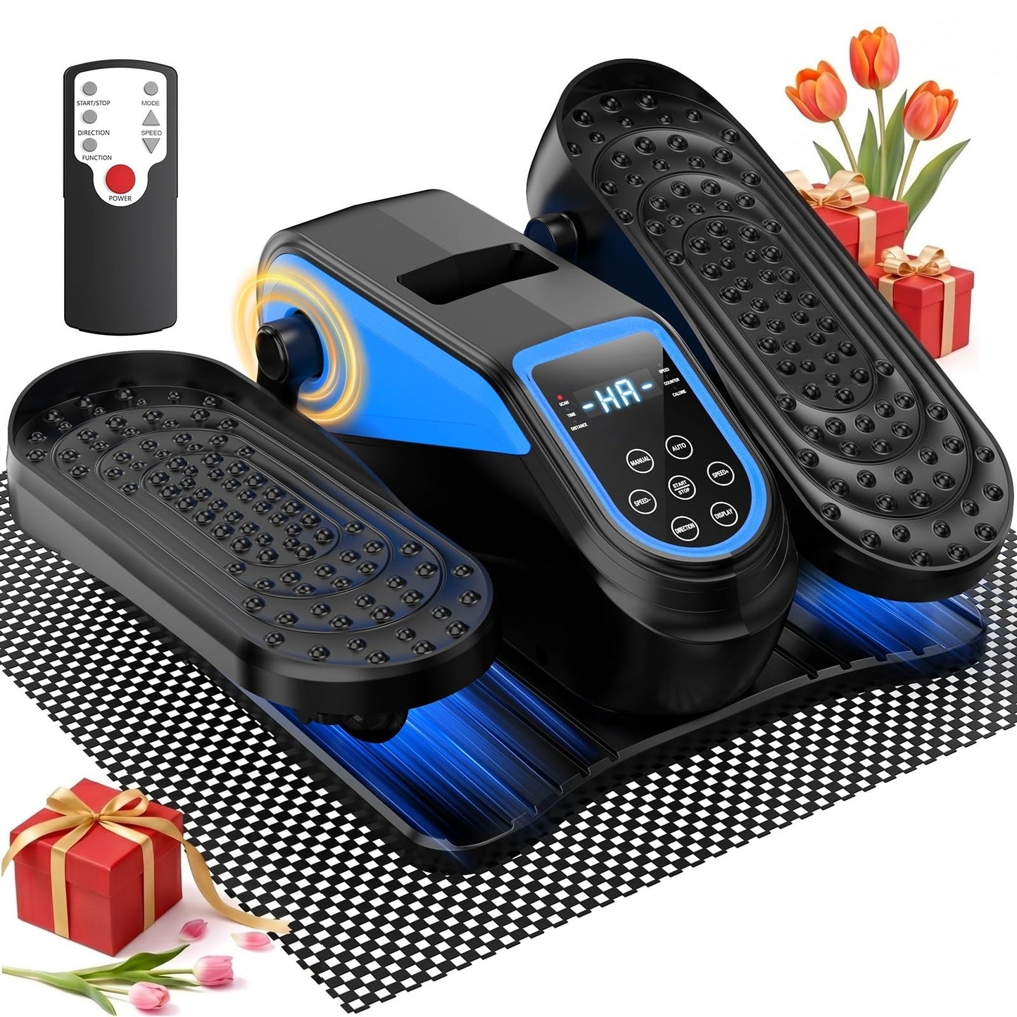 VIVURN® 023 Under Desk Elliptical Mini Electric Leg Exerciser for Senior, 12 Speeds RF Remote Display Monitor Non-Slip Mat, Quiet & Compact Seated Pedal Exerciser for Home Office Gift for Mom Dad