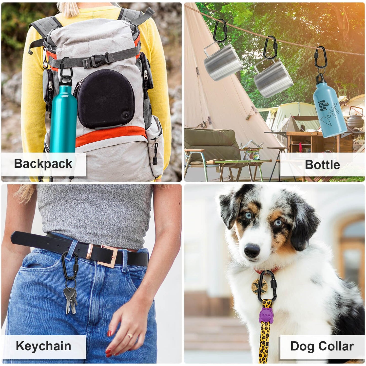 Cridoz Carabiner and Keyring Set, 6 PCS Metal D Ring Carabiner Clips with 6PCS Heavy Duty Key Rings for Keys, Bottles, Backpacks (Black)