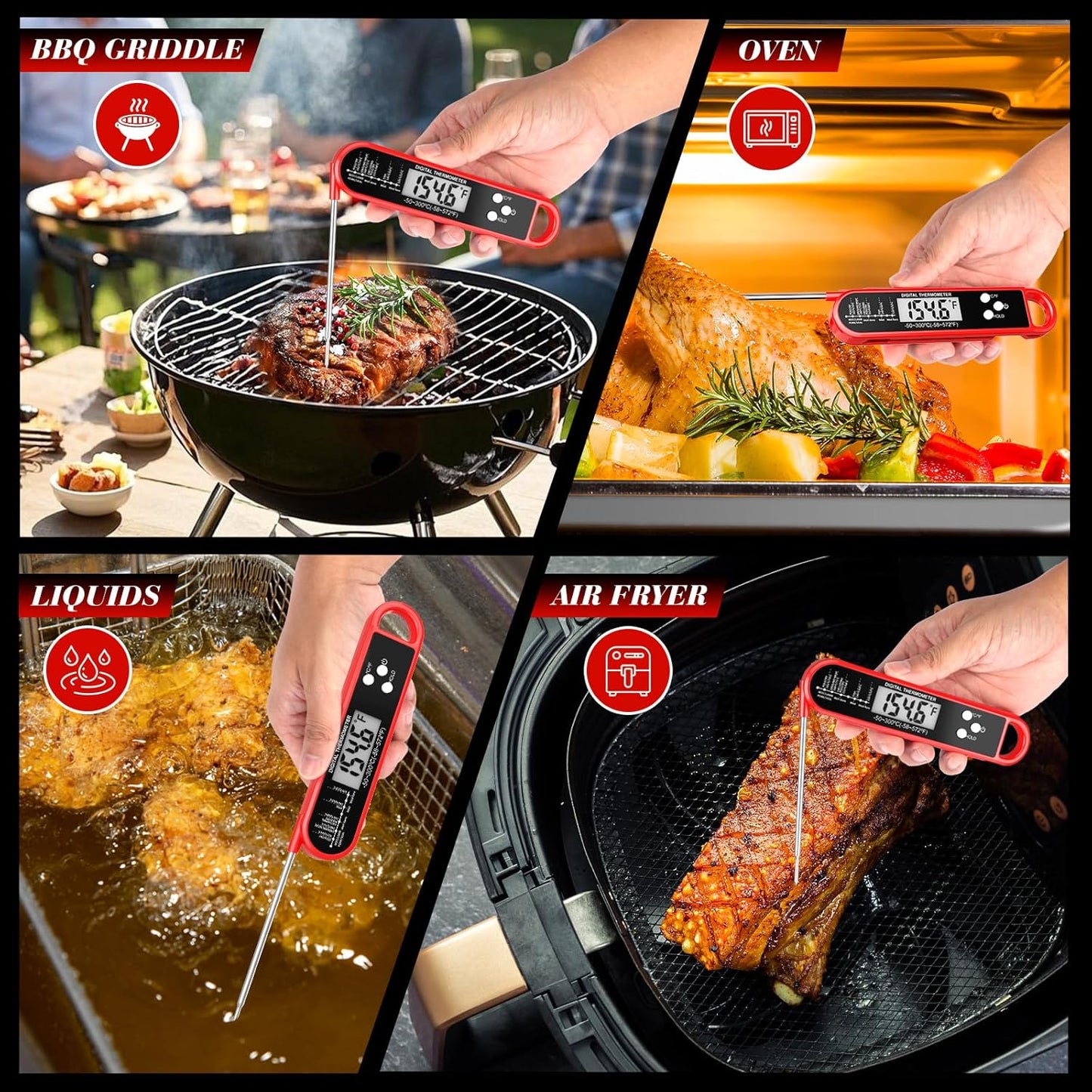 Skiennix Digital Meat Thermometer - Instant Read Cooking & Grilling Probe with Waterproof Design | Perfect for Turkey & Steak