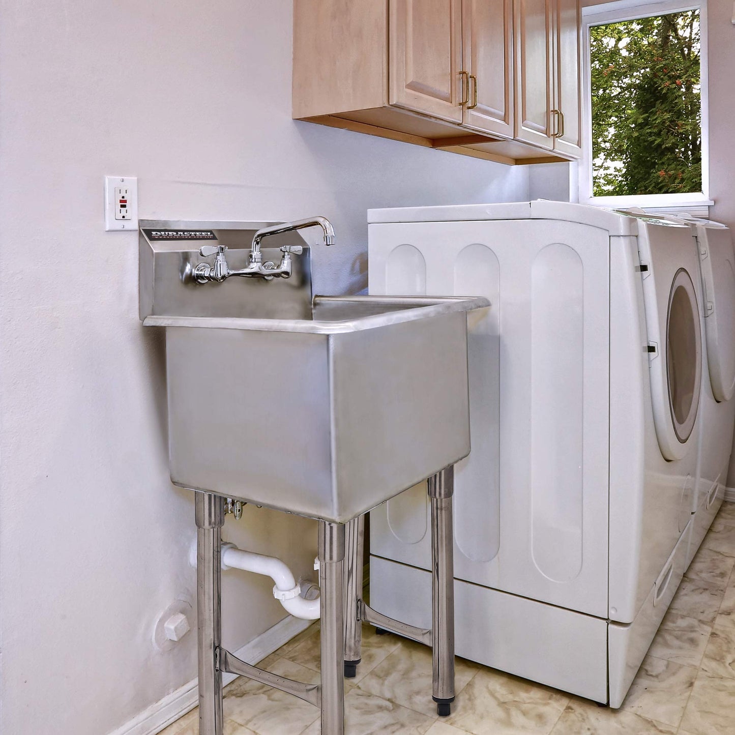 DuraSteel 304 Commercial Stainless Steel Utility Sink - 15 Inch Tub Freestanding Prep Kitchen Sink w/ Faucet - NSF Hand Wash Station for Kitchen Sinks, Outdoor, Laundry Room, Garage Small Kitchenette