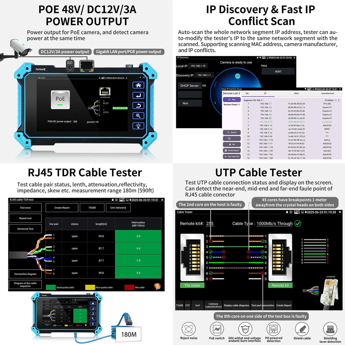 Rsrteng 8K 32MP 4K 12MP IP Camera Tester, IPC-5100 Plus 8MP AHD CVI TVI CVBS 4K HD Display Video Monitor 5.4 inch IPS Touch Screen IPC Tester Support POE PTZ W-i-F-i RS485 HD & VGA Input DC12V Output